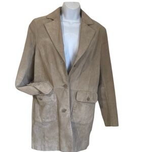 Vintage Style And Co jacket coat Womens M Leather Suede long beige Y2K retro